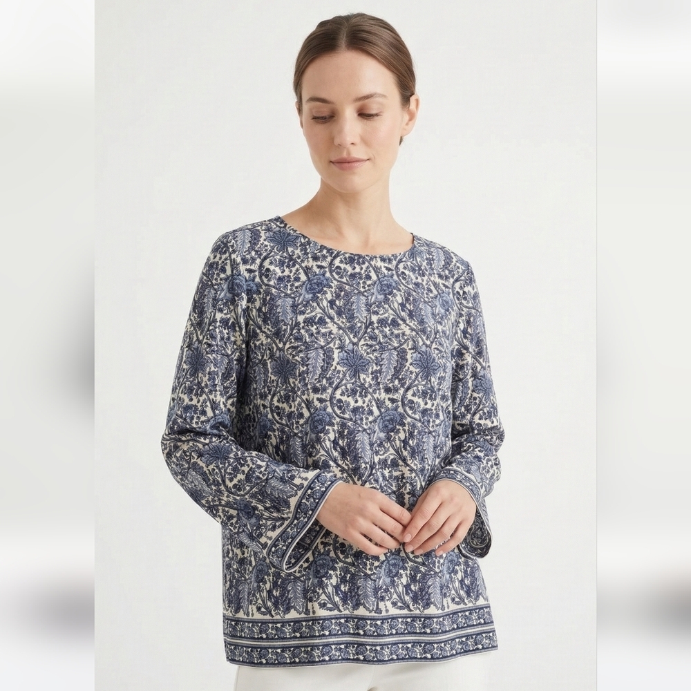 Max Studio Blouse Blue Floral Peasant Boho Cottage 1XL